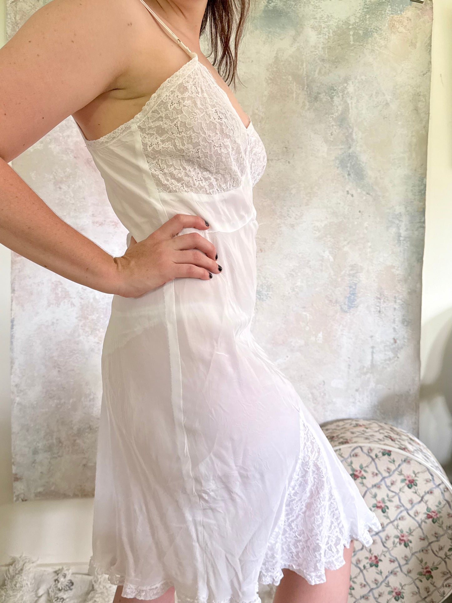 x SOLD x Dress 1930s White Lace Silk Slip