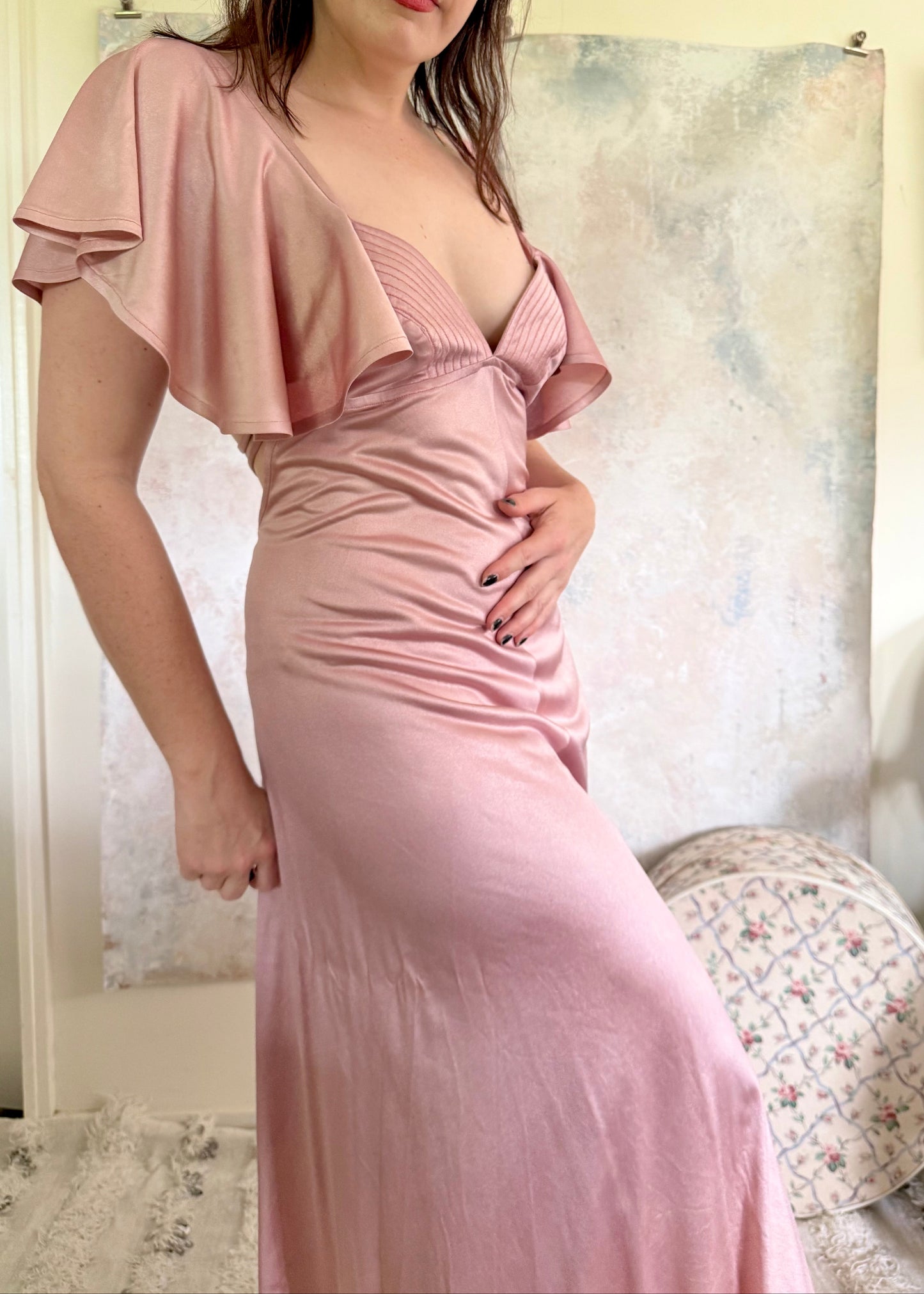 x SOLD x Dress 1970s Pink Disco Gown