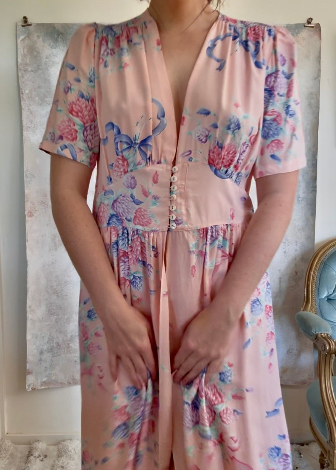 x SOLD x Dress 1940s Floral Print House Gown