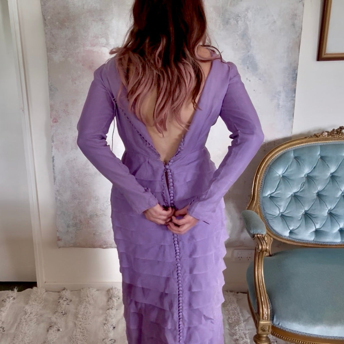 x SOLD x Dress 1960s Purple Couture Ruffle Gown
