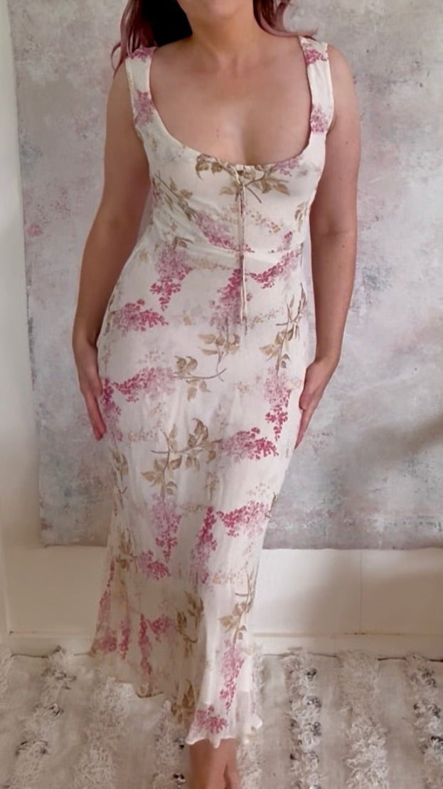 x SOLD x Dress 1990s Floral Chiffon Slip