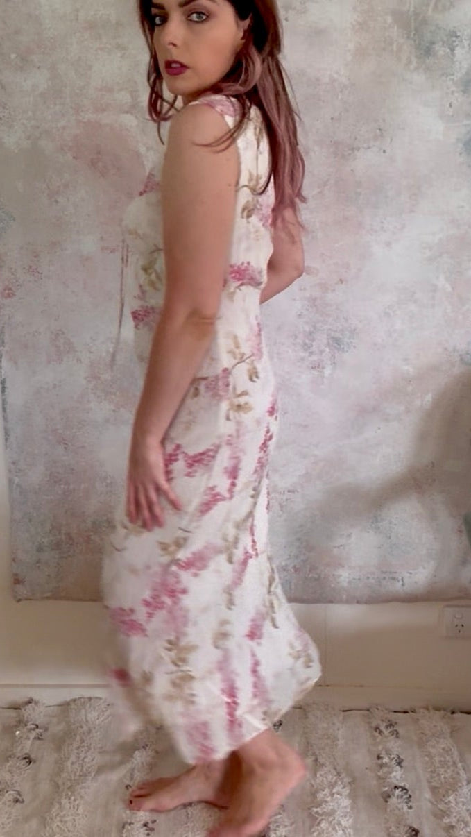 x SOLD x Dress 1990s Floral Chiffon Slip