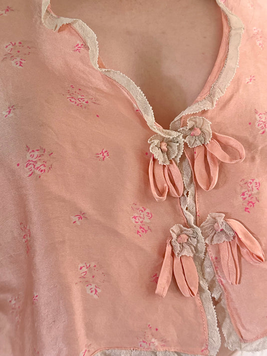 Top 1930s Peach Floral Blouse