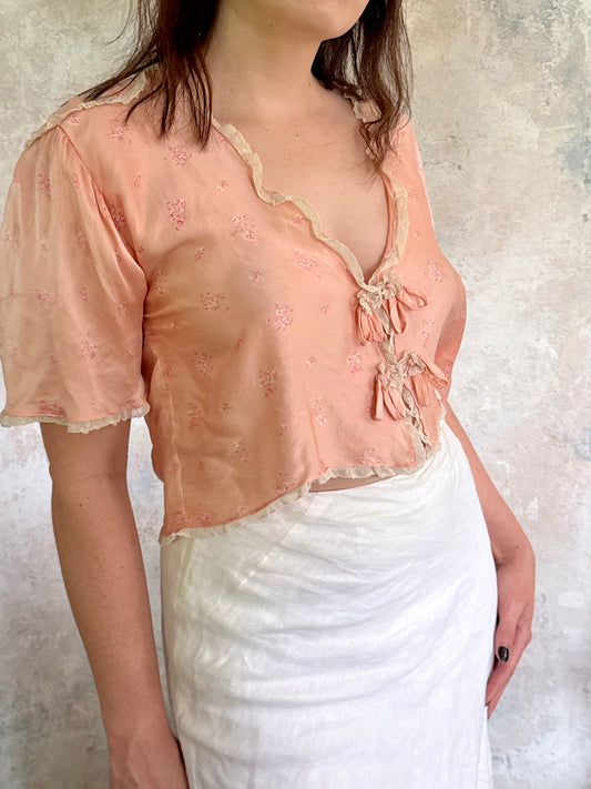Top 1930s Peach Floral Blouse