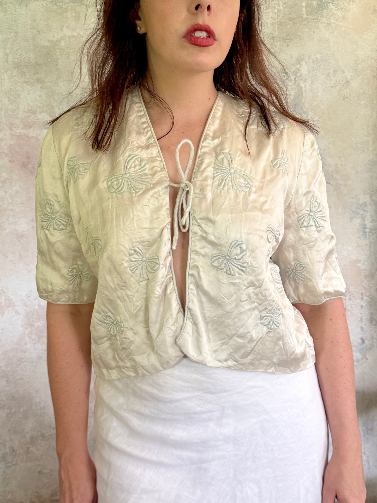 x SOLD x Top Blue Silk Bed Jacket
