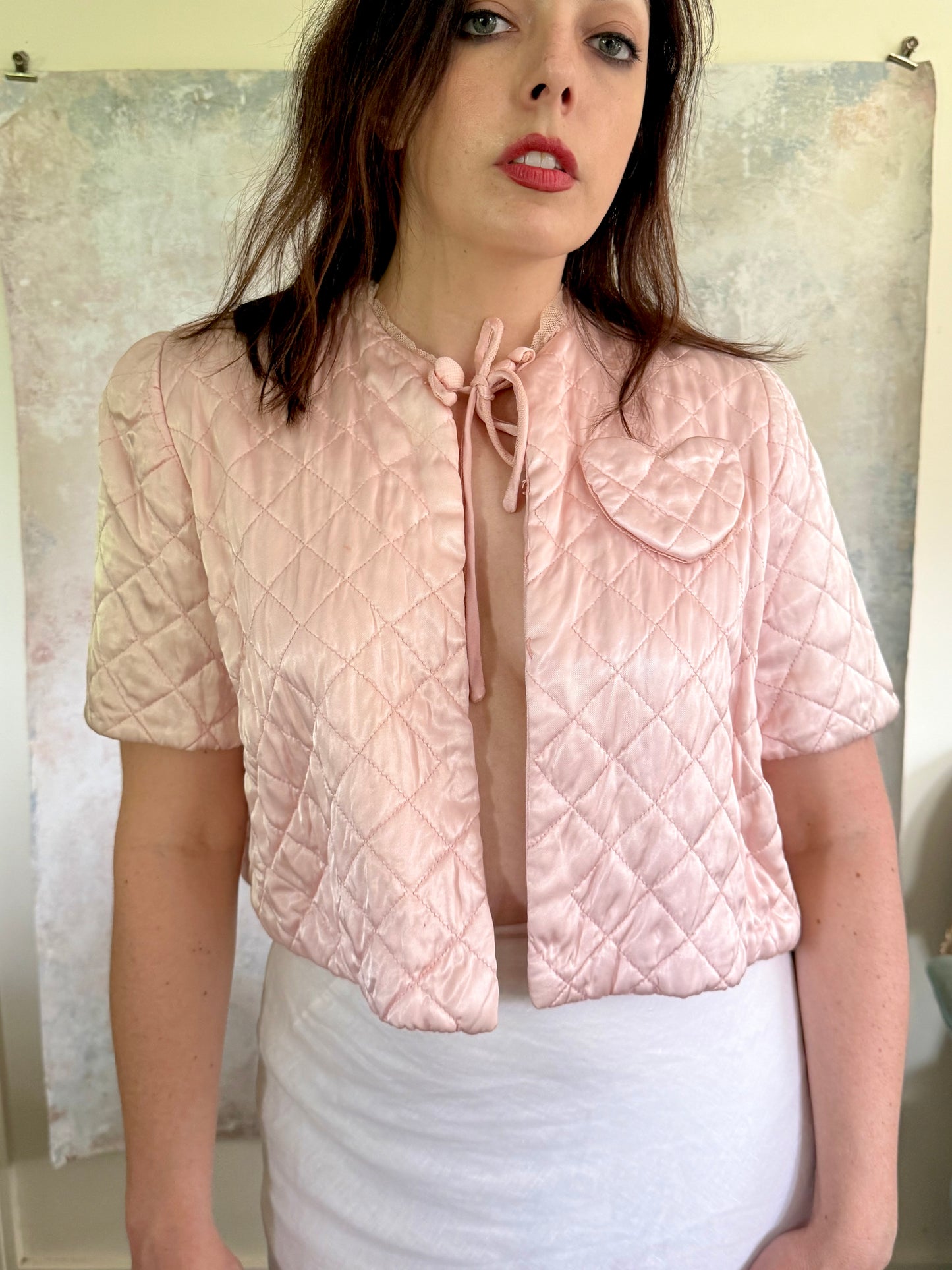 Top Pink Satin Bed Jacket