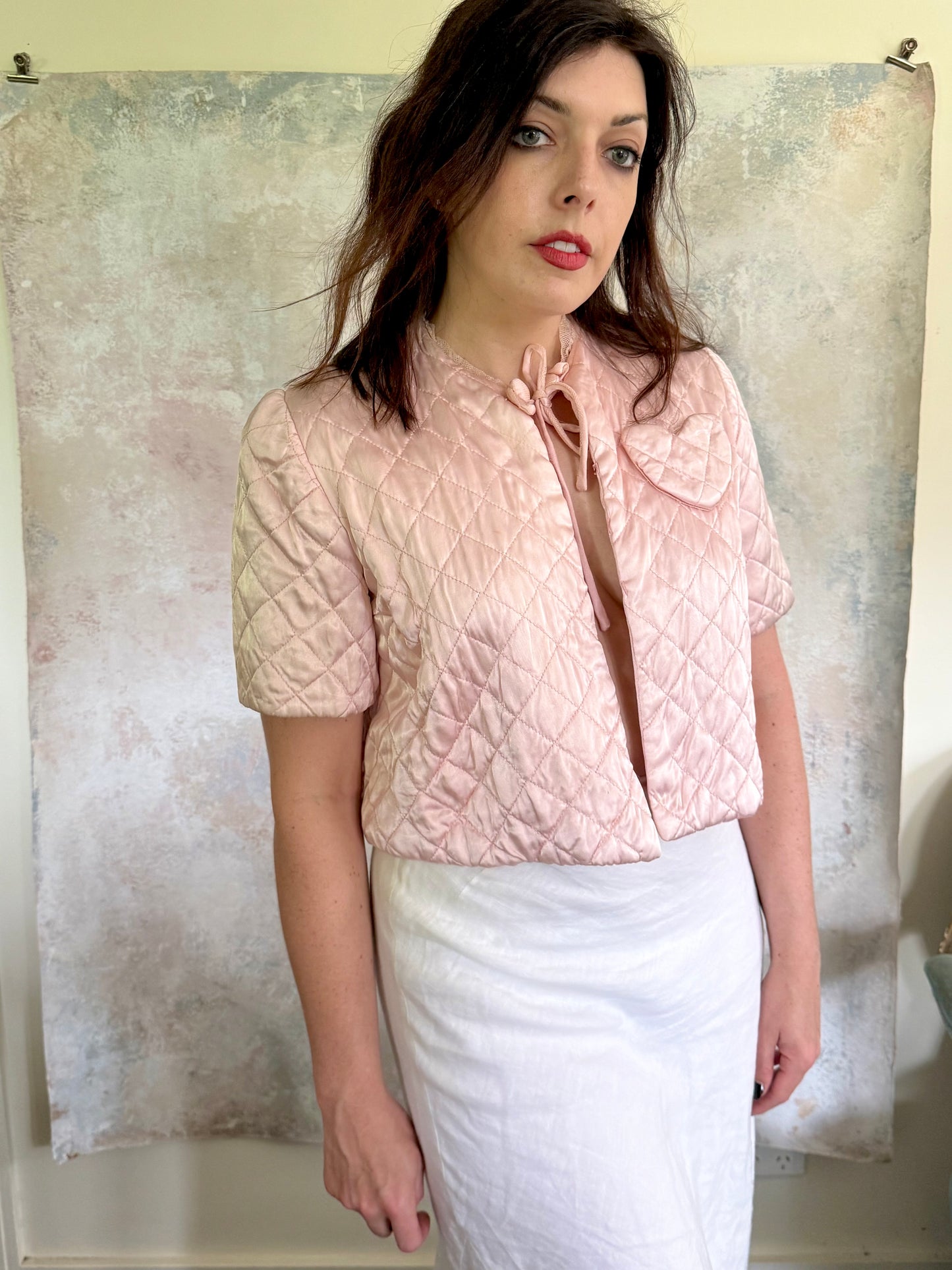 Top Pink Satin Bed Jacket