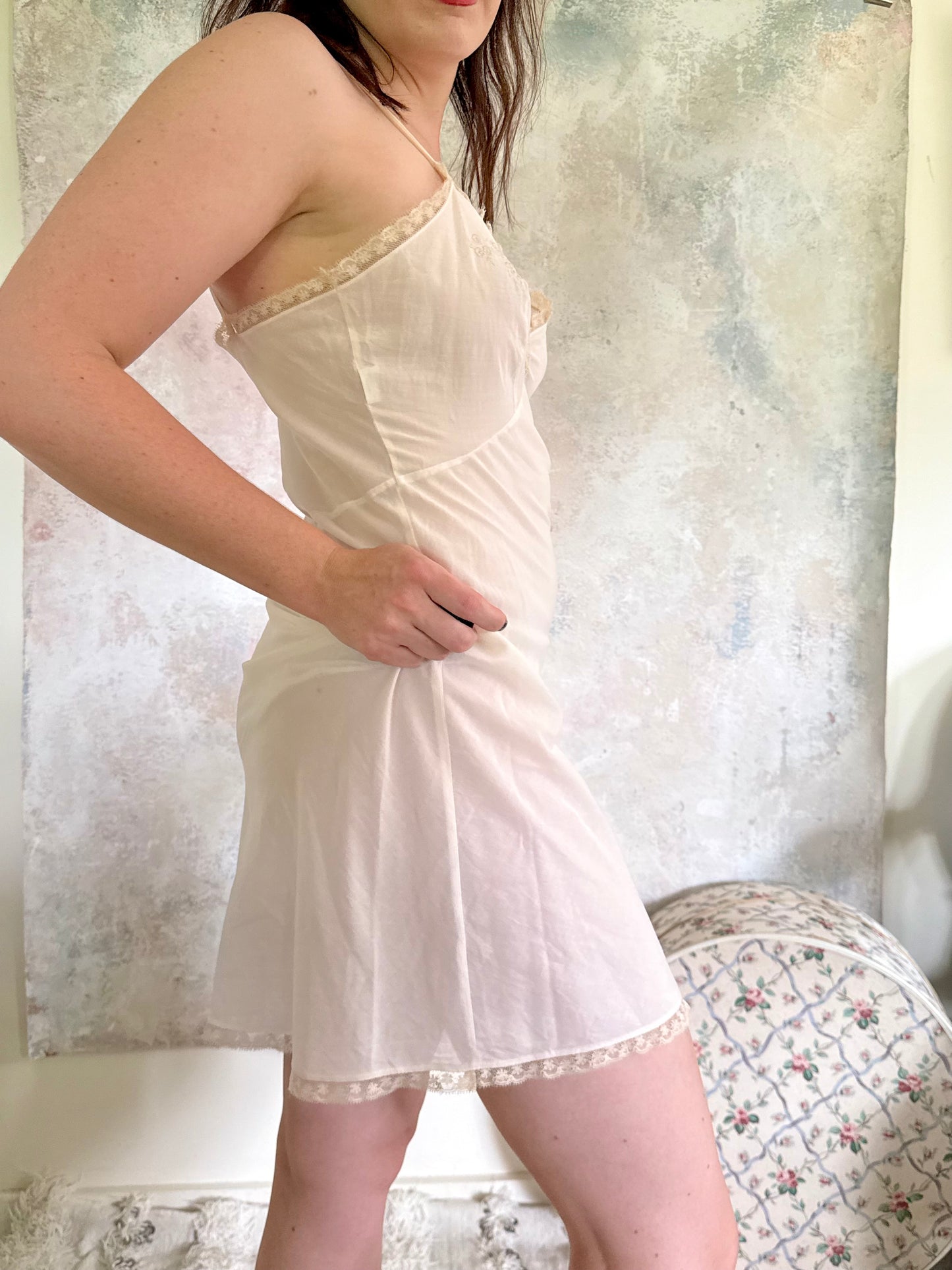 x SOLD x Dress 1950s Ecru Cotton Slip