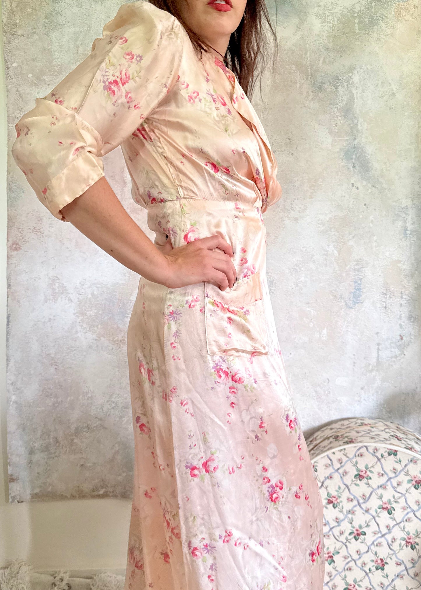Dress 1930s Peach Wrap Gown