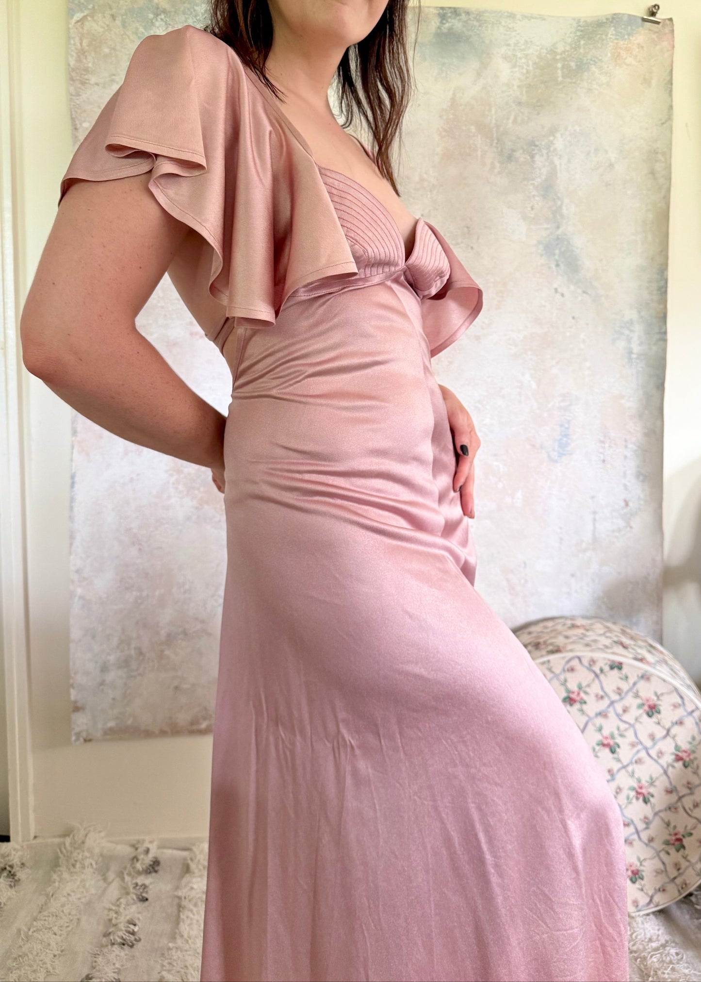x SOLD x Dress 1970s Pink Disco Gown