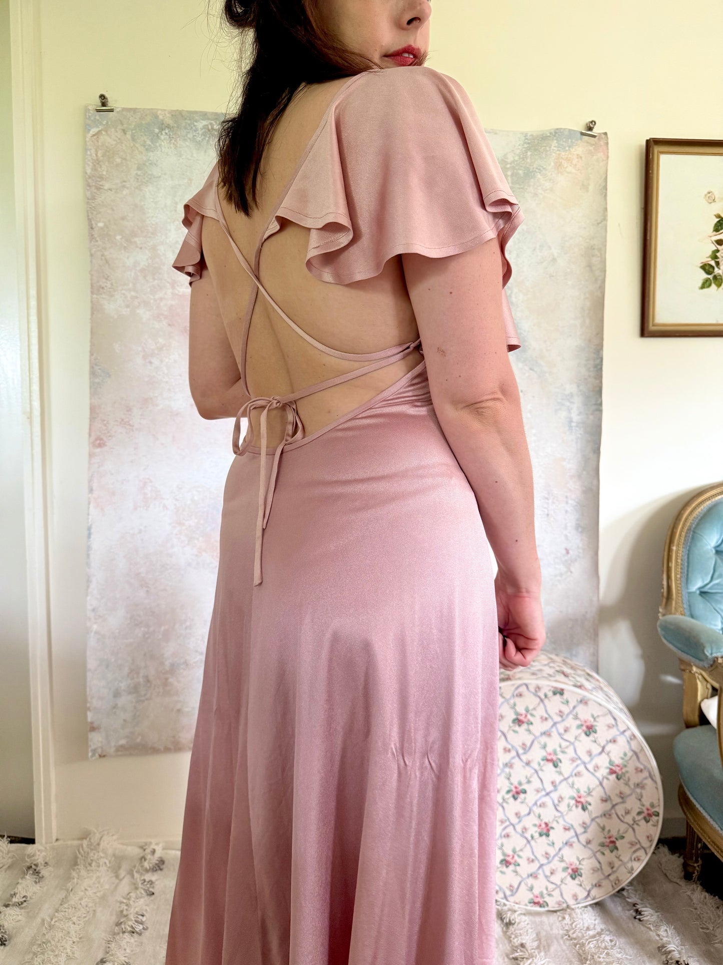 x SOLD x Dress 1970s Pink Disco Gown