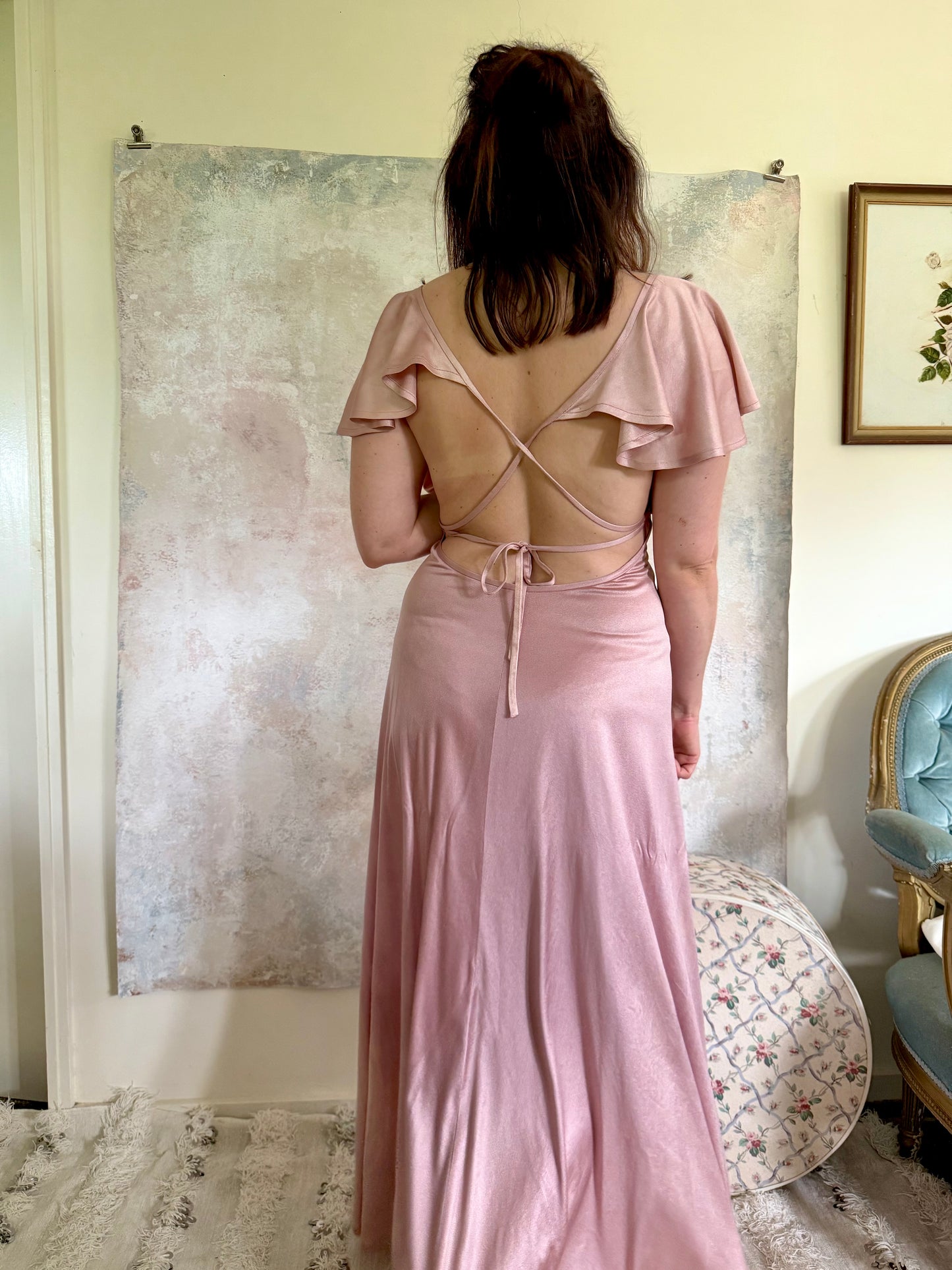 x SOLD x Dress 1970s Pink Disco Gown