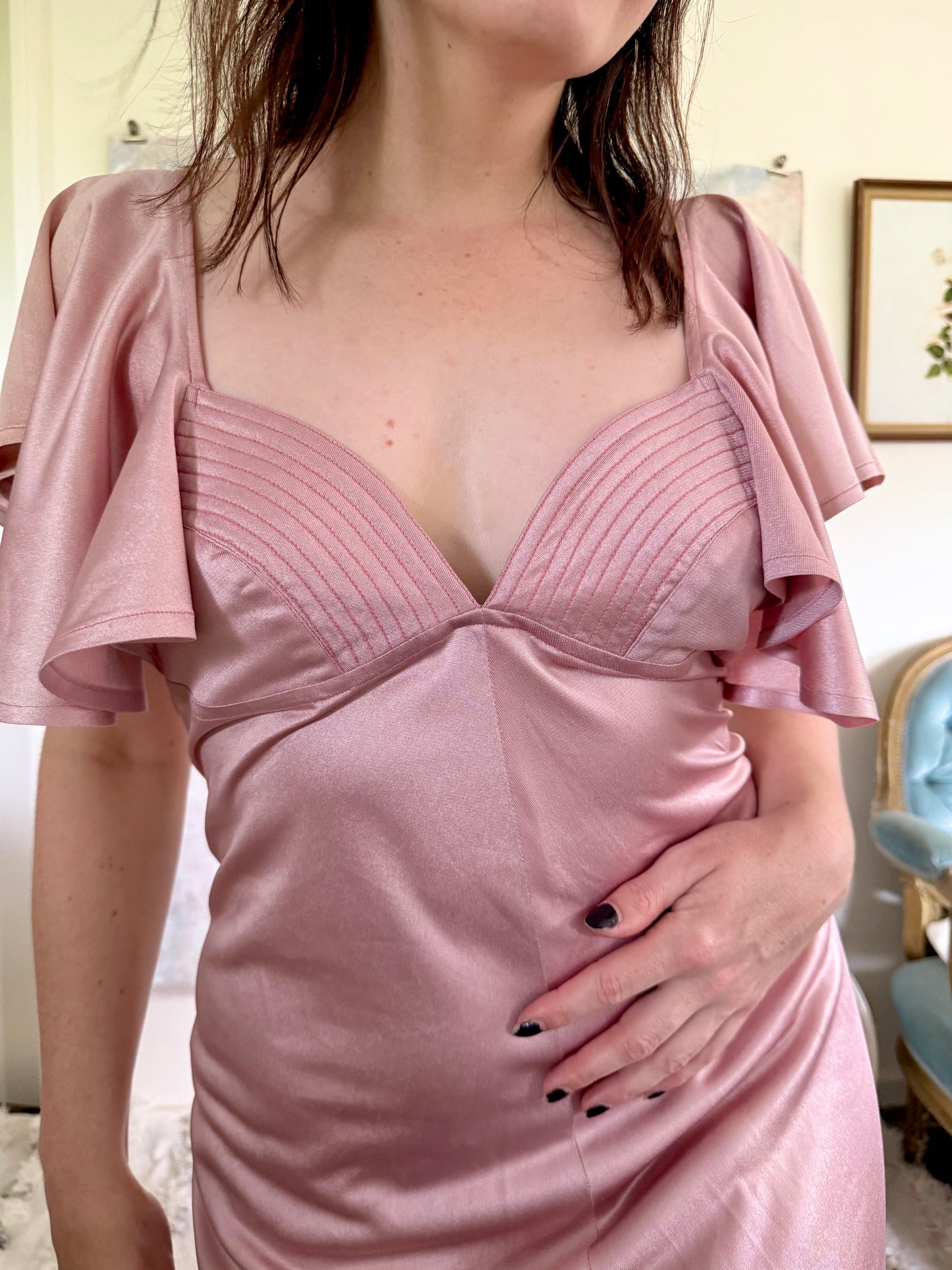 x SOLD x Dress 1970s Pink Disco Gown