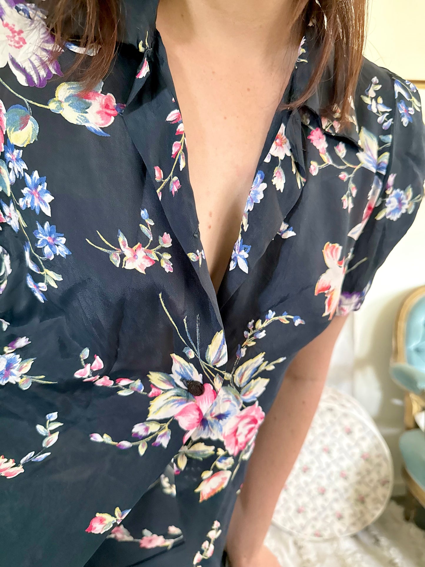 Set 1930s Floral Silk Pants Set