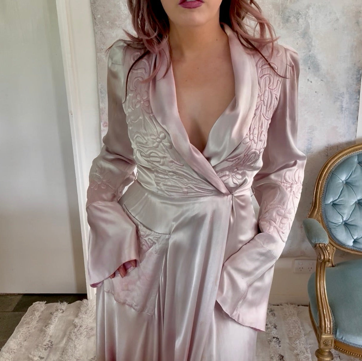 x SOLD x Dress 1940s Silk Trapunto Silk Gown