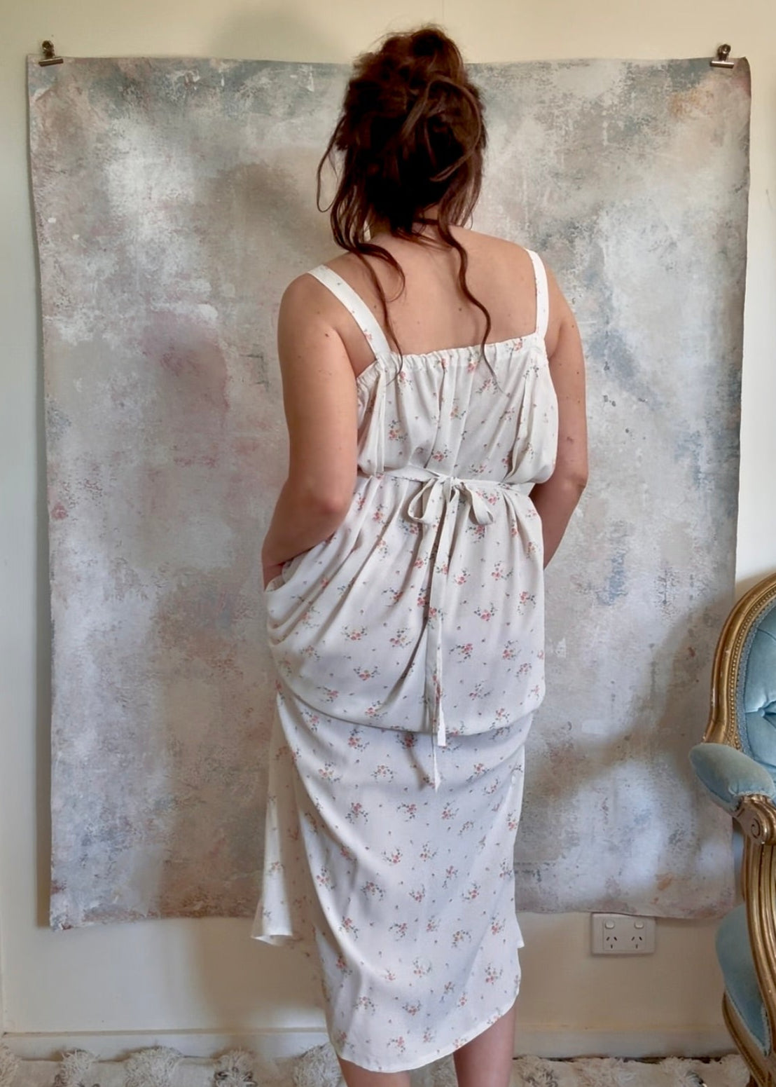 x SOLD x Dress 1930s White Floral Smocked Slip