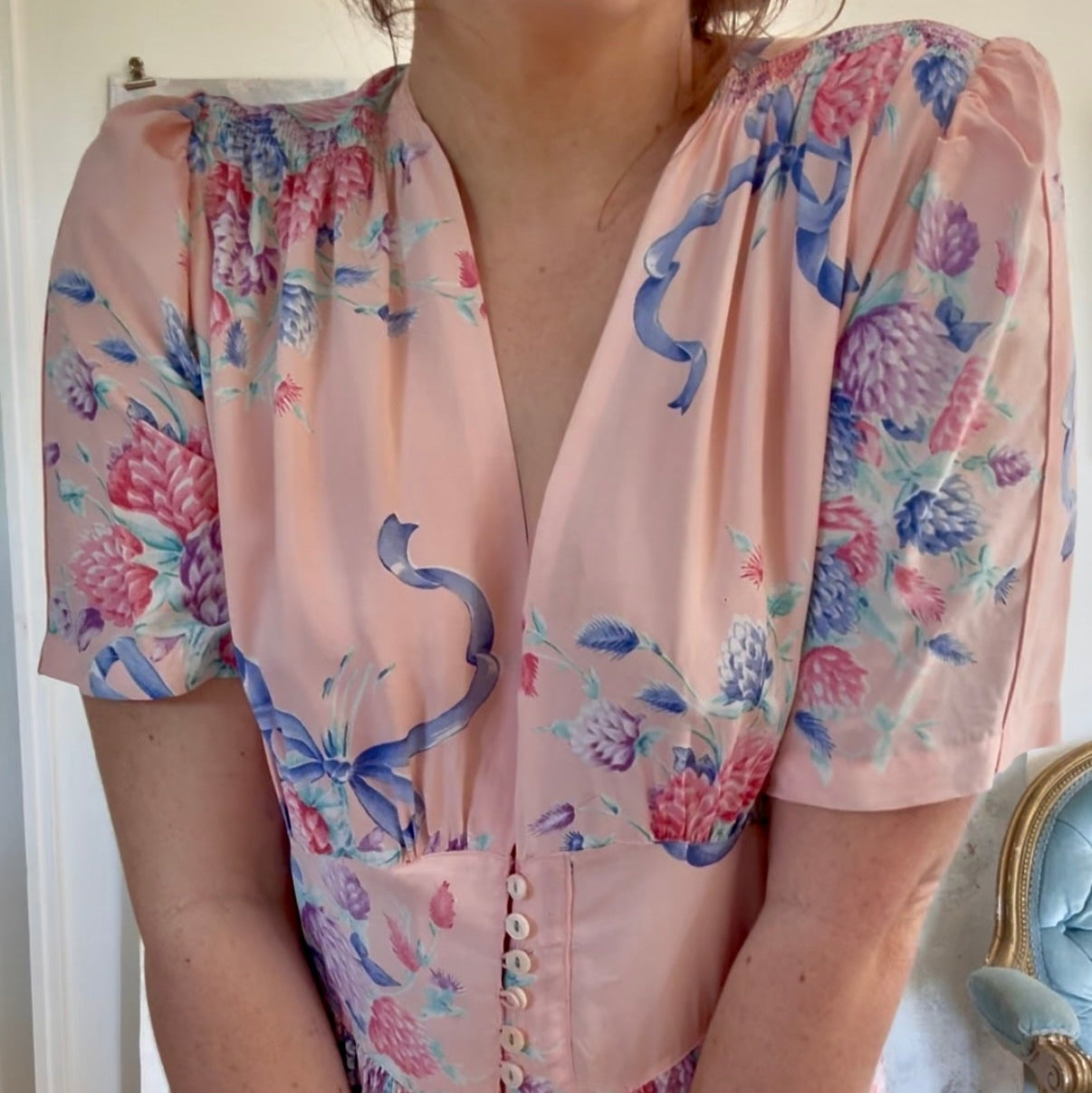 x SOLD x Dress 1940s Floral Print House Gown