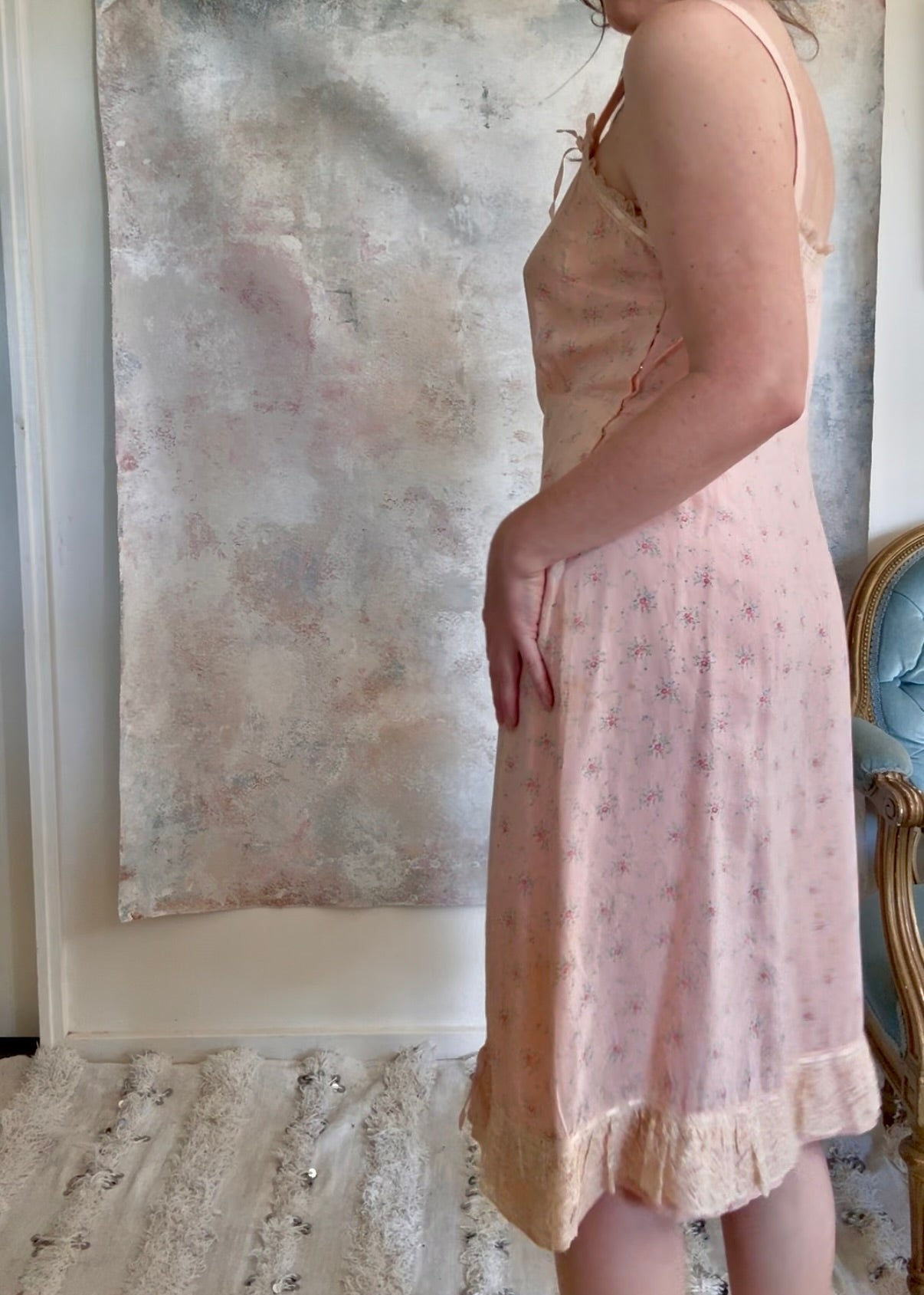 x SOLD x Dress 1920s Floral Cotton Slip