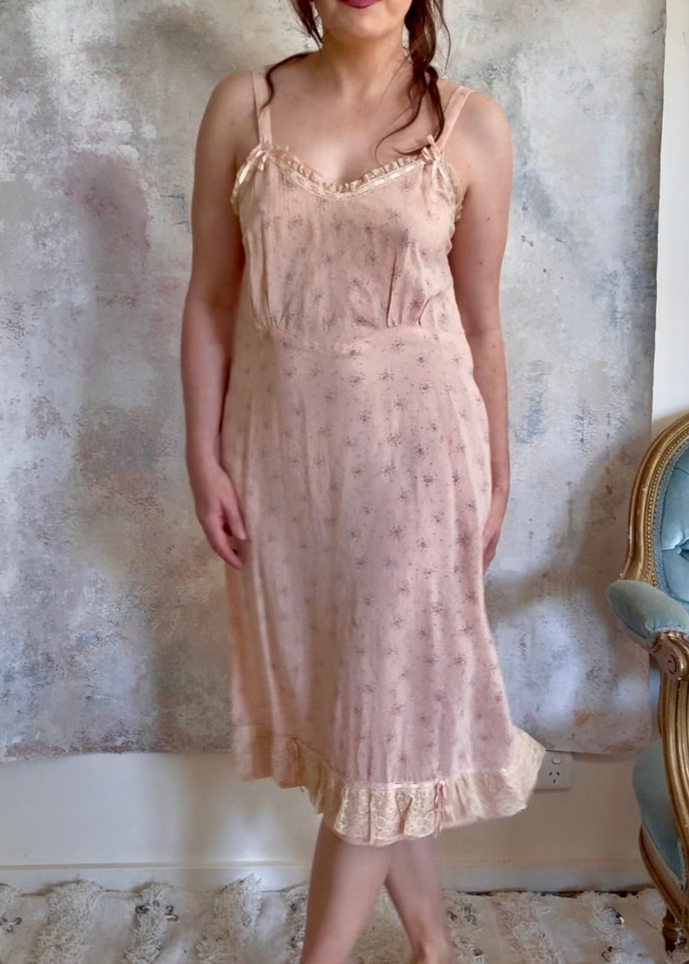 x SOLD x Dress 1920s Floral Cotton Slip