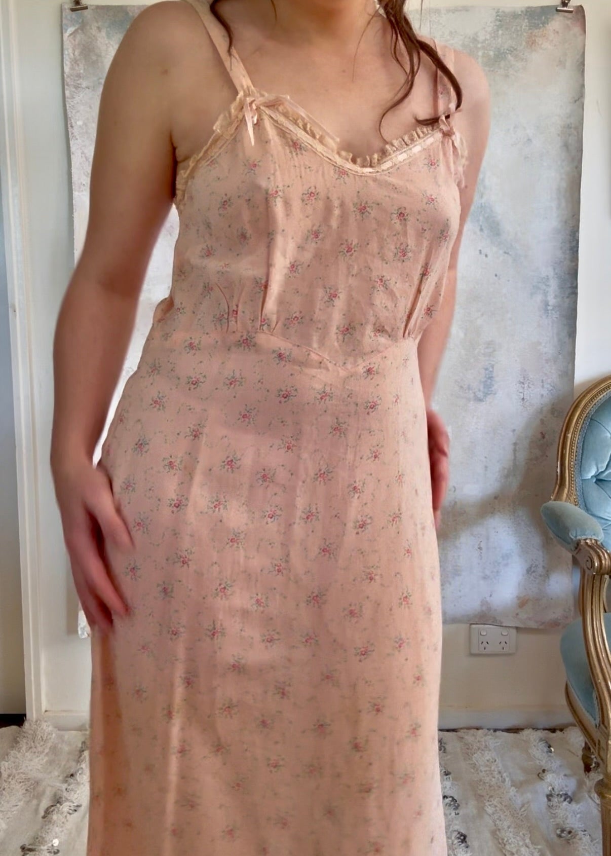 x SOLD x Dress 1920s Floral Cotton Slip