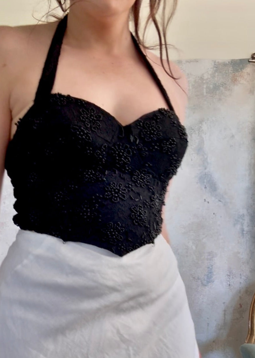 x SOLD x Top 1950s Black Halter Bustier
