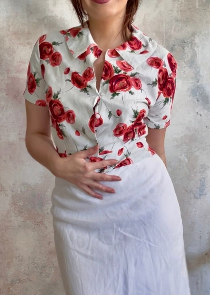 x SOLD x Top 1950s Rose Print Blouse