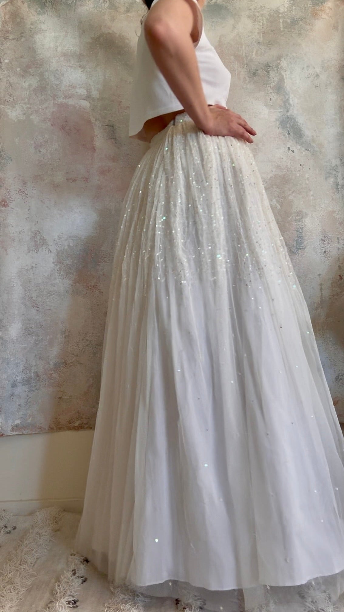 x SOLD x Skirt 1990s White Sequin Fairy
