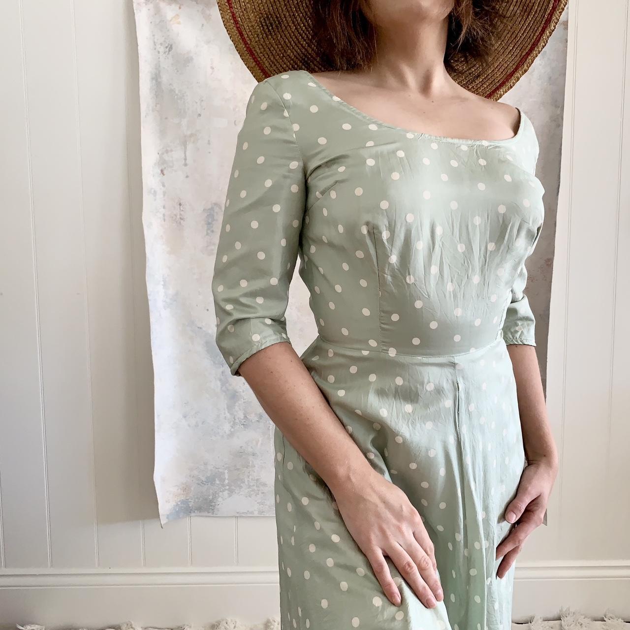 x SOLD x Dress 1980s Sage Polka Dot